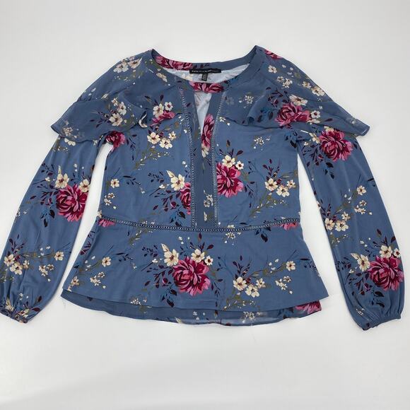 White House Black Market Tops - WHITE HOUSE BLACK MARKET Floral Ruffle Long Sleeve Pullover Blouse Womens Size S